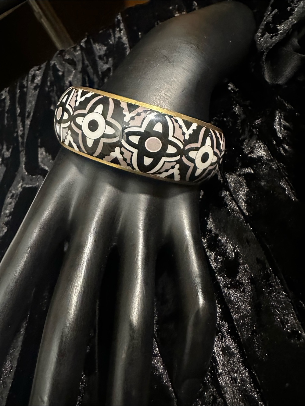 Black and White Patterned Bangle Bracelet - Women's Jewelry